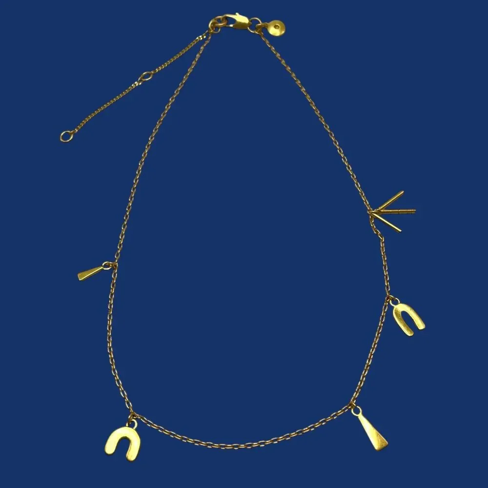 Madewell Charm Necklace Gold Tone Geometric Triangle Asymmetrical Preppy 18.5" - Picture 6 of 6